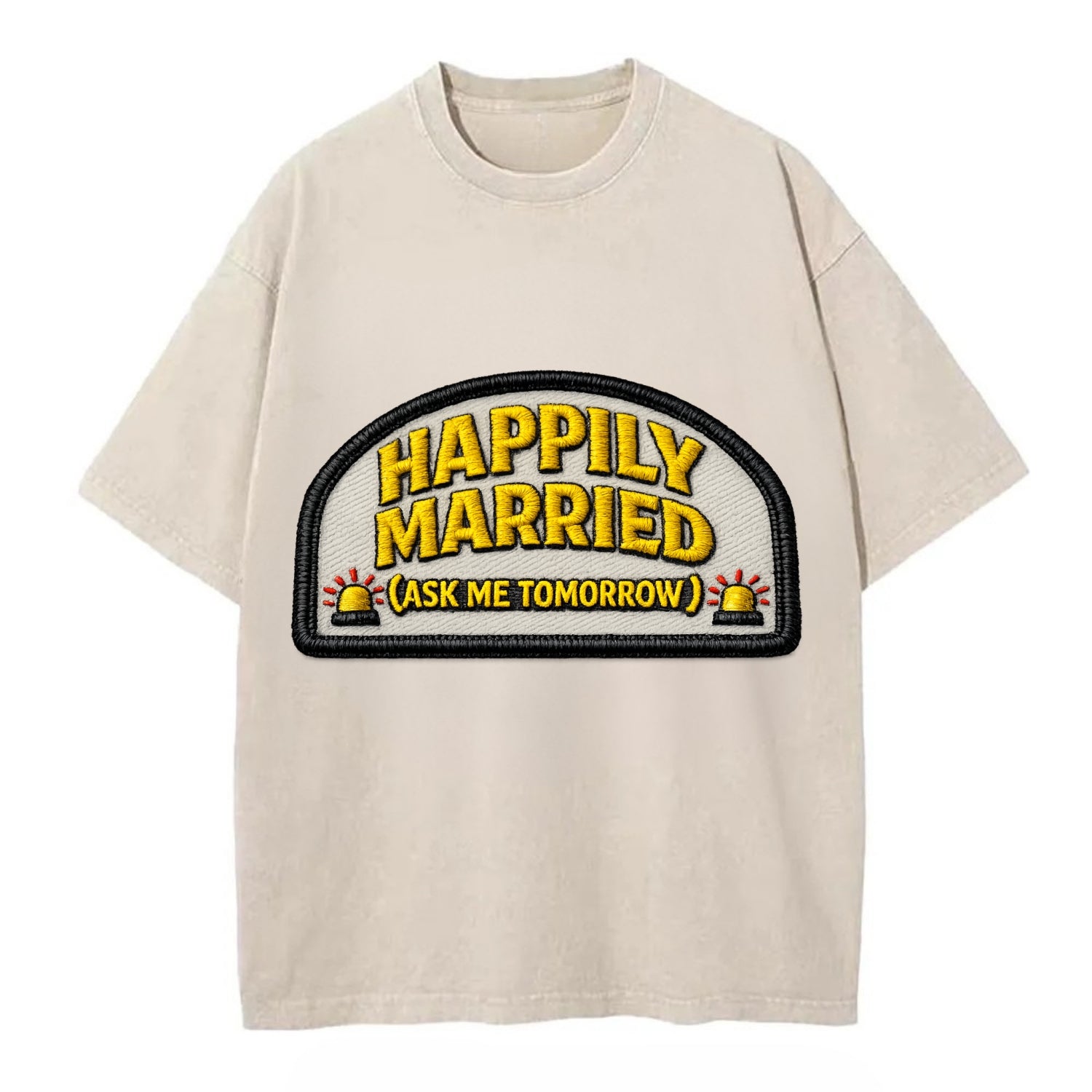HAPPILY MARRIED  - yellow ask tomorrow - yellow - marital flux - Vintage T-shirt - Off White