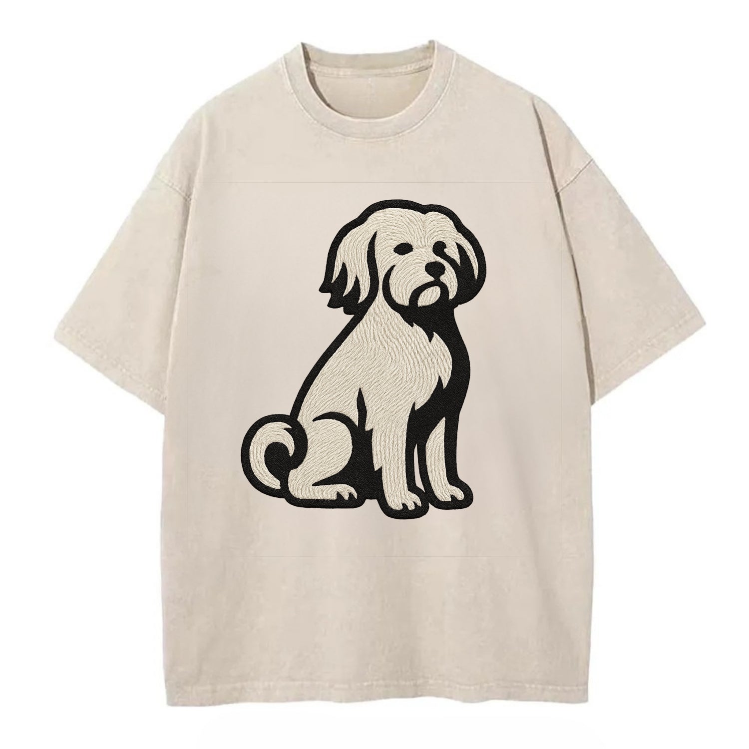 Löwchen - Little Lion Dog white embroide - Vintage T-shirt - Off White