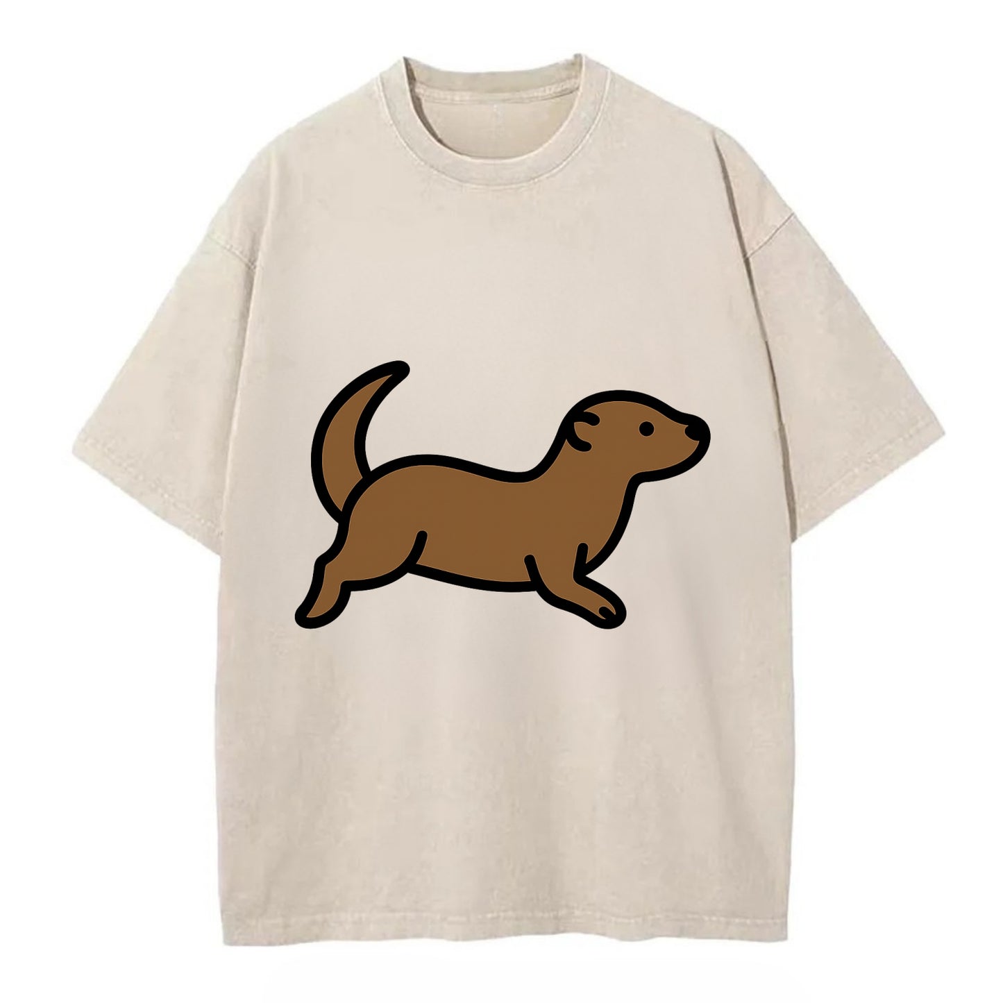 Otter - Brown sleek swimming pose flat side profile - Vintage T-shirt - Off White