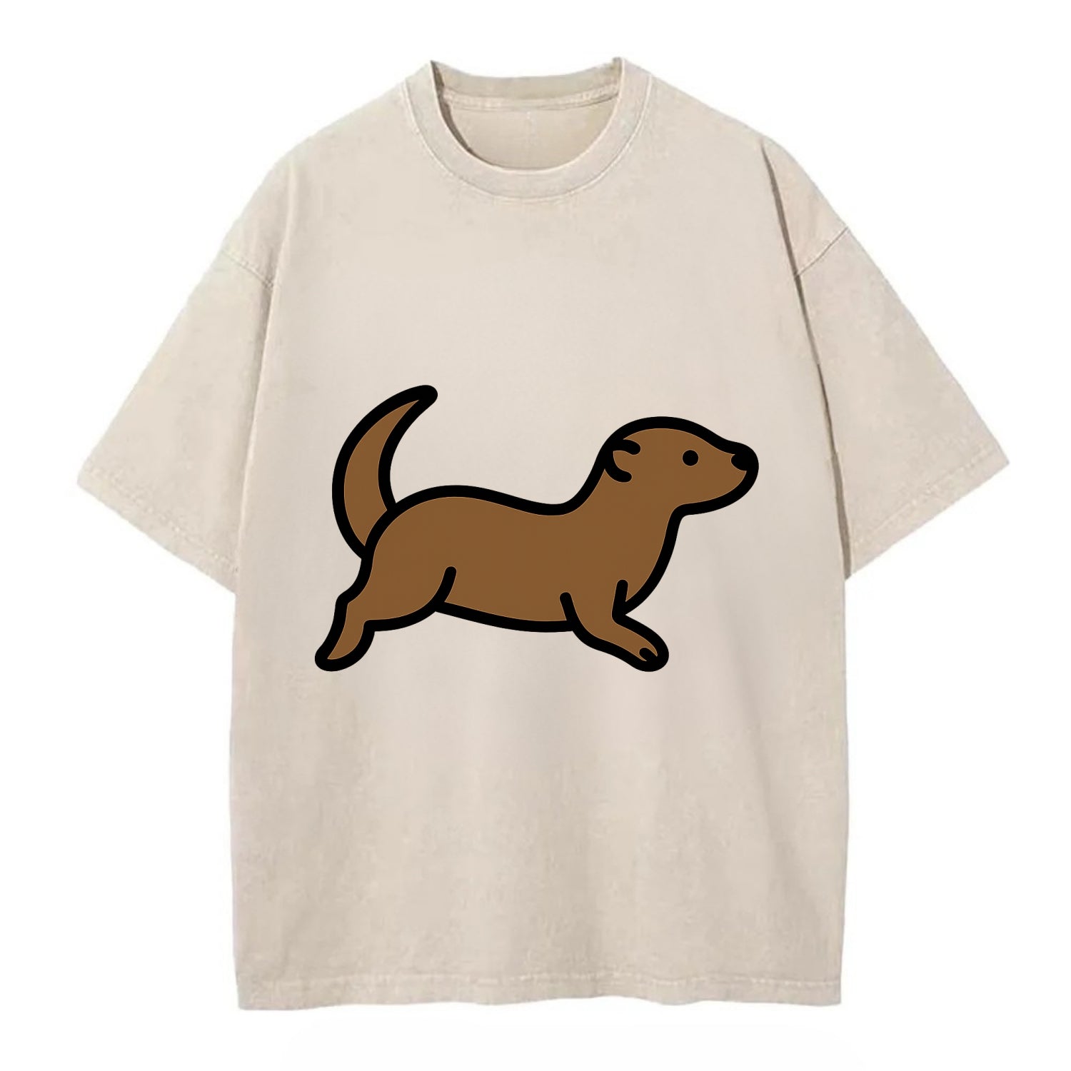 Otter - Brown sleek swimming pose flat side profile - Vintage T-shirt - Off White