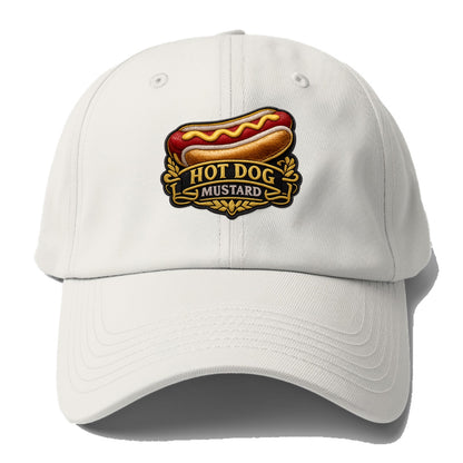 HOT DOG MUSTARD - classic hot dog in tan yellow red , ballpark food - Baseball Cap - Off White