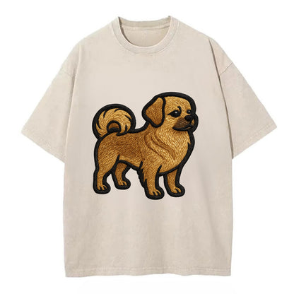 Tibetan Spaniel - Modern Tibetan breed d - Vintage T-shirt - Off White