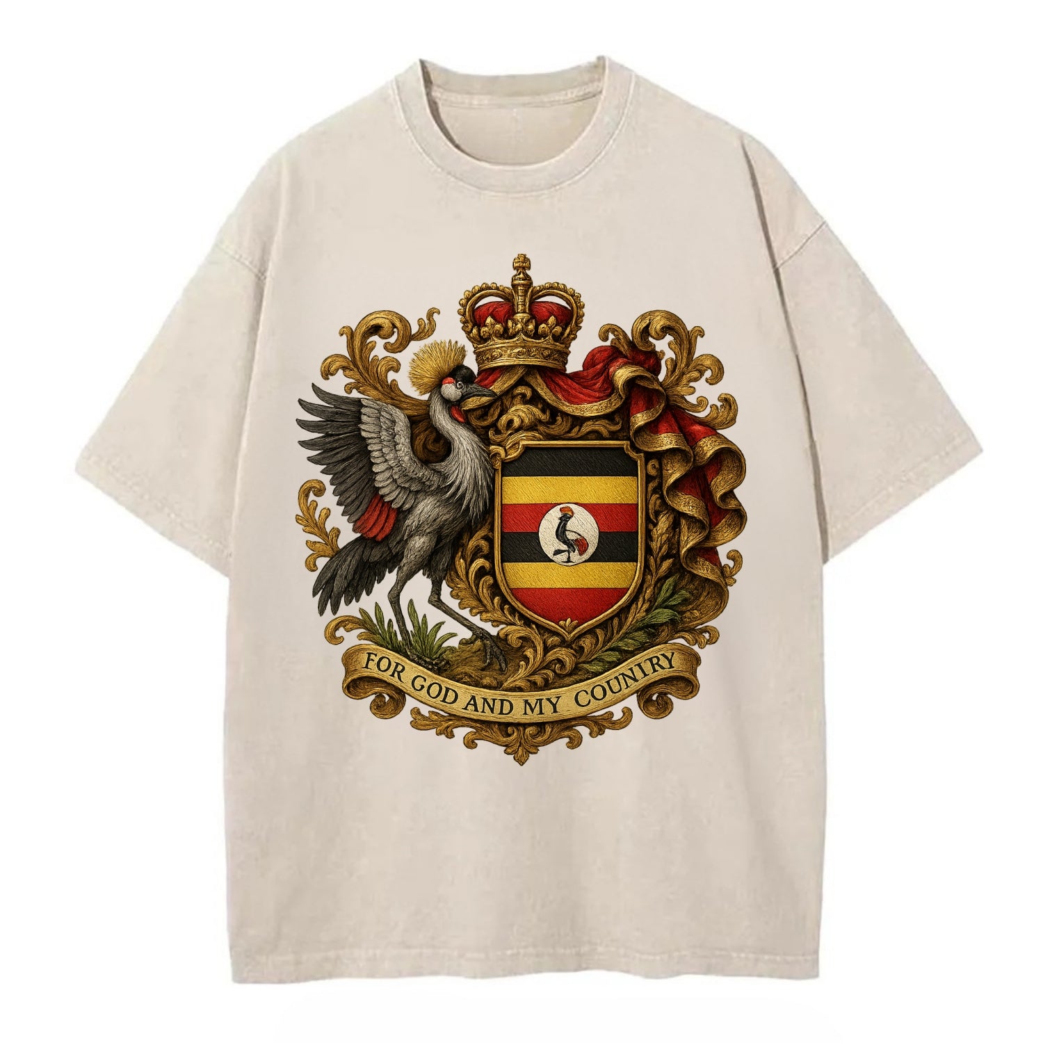 Uganda Crested Crane Emblem  - Vintage T-shirt - Off White