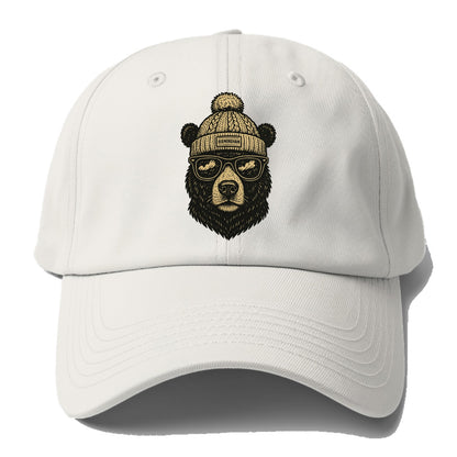 Alabama Black Bear wearing Birmingham beanie with pom pom and wayfarer - Baseball Cap For Big Heads - Off White