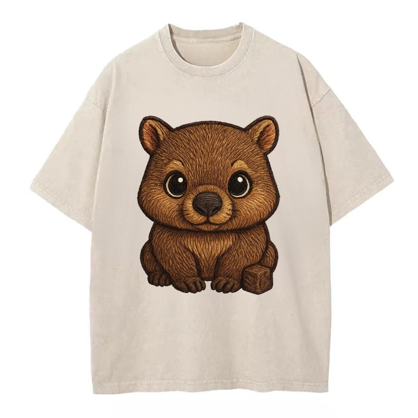 Baby Wombat - brown fur, square nose, small ears, dark eyes, front-facing, cube - Vintage T-shirt - Off White