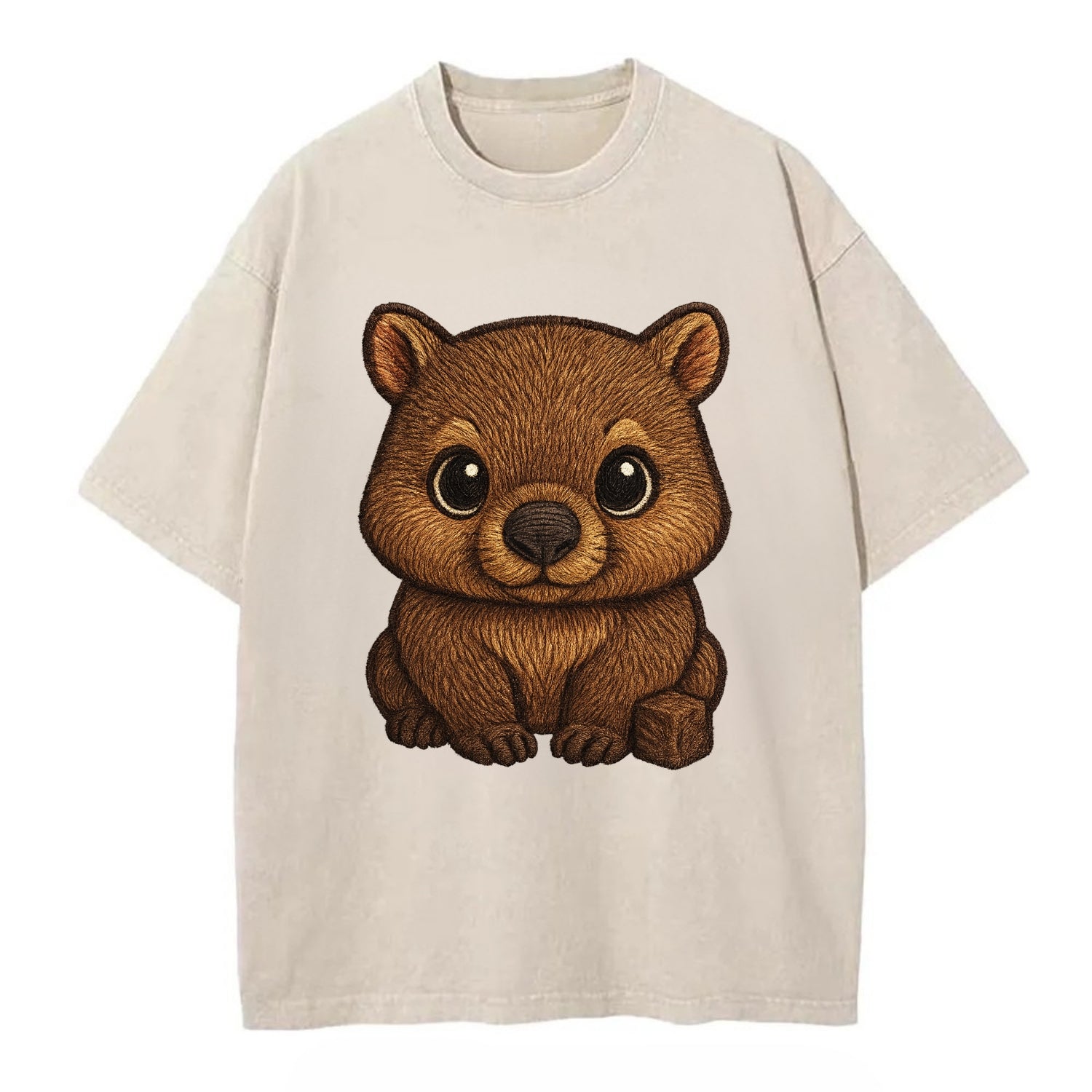Baby Wombat - brown fur, square nose, small ears, dark eyes, front-facing, cube - Vintage T-shirt - Off White