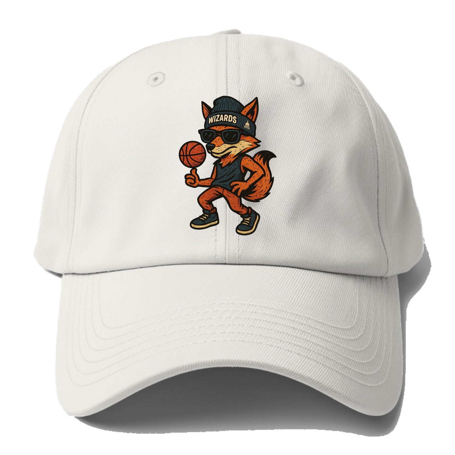 Washington Fox wearing Wizards beanie with capitol patch and wayfarer sunglasses - Baseball Cap - Off White
