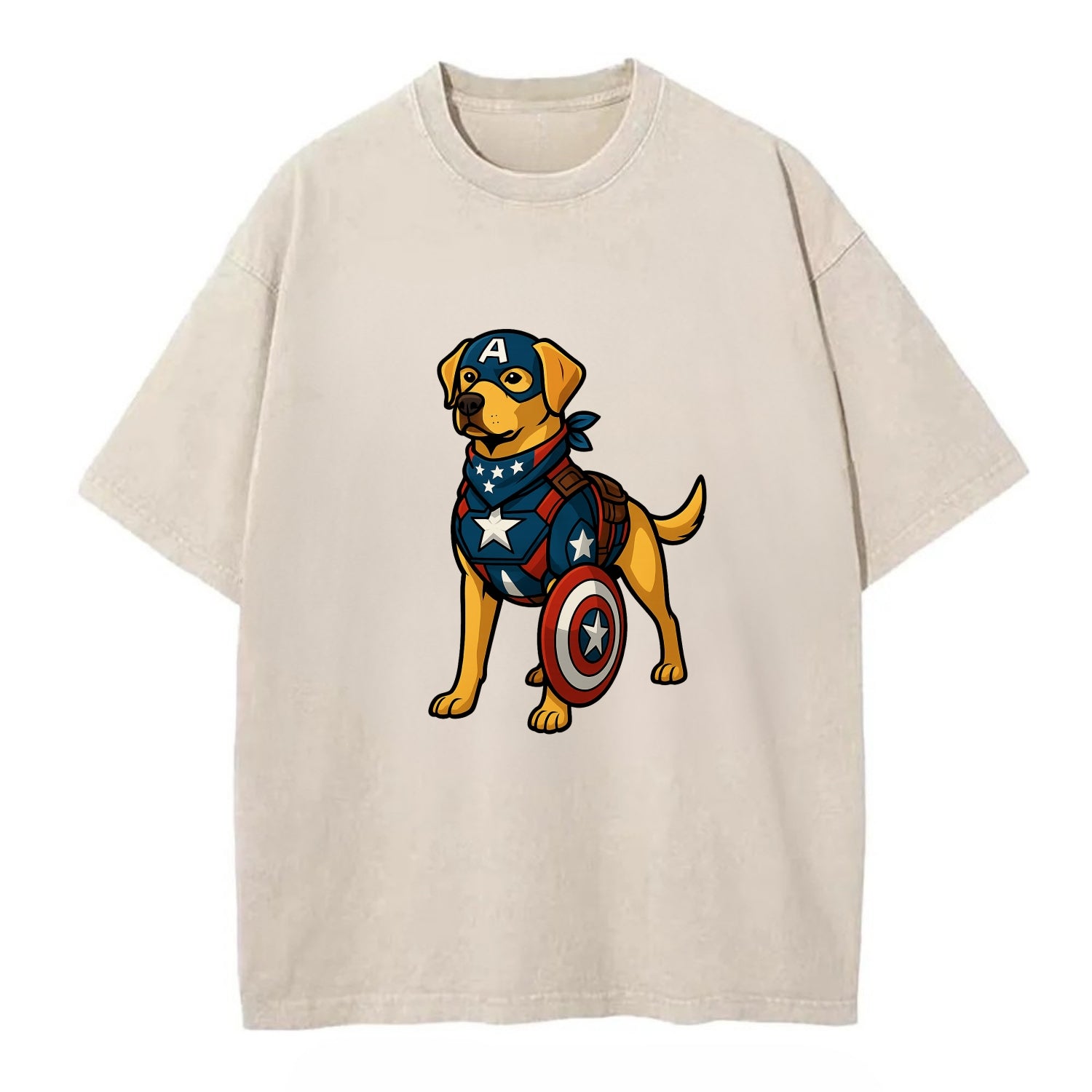 Labrador Captain America  - Vintage T-shirt - Off White