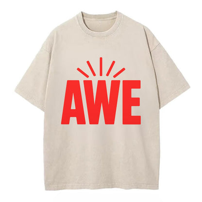 Bold typography design - "AWE" - overwhelming wonder - Vintage T-shirt - Off White