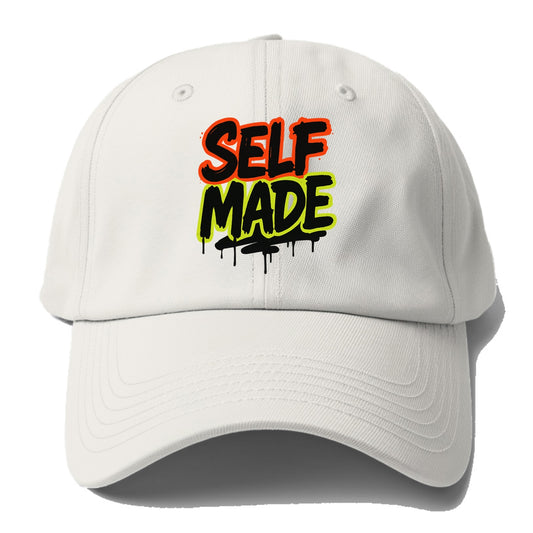 Bold typography design - "SELF MADE" - built from nothing, earned success - Baseball Cap - Off White