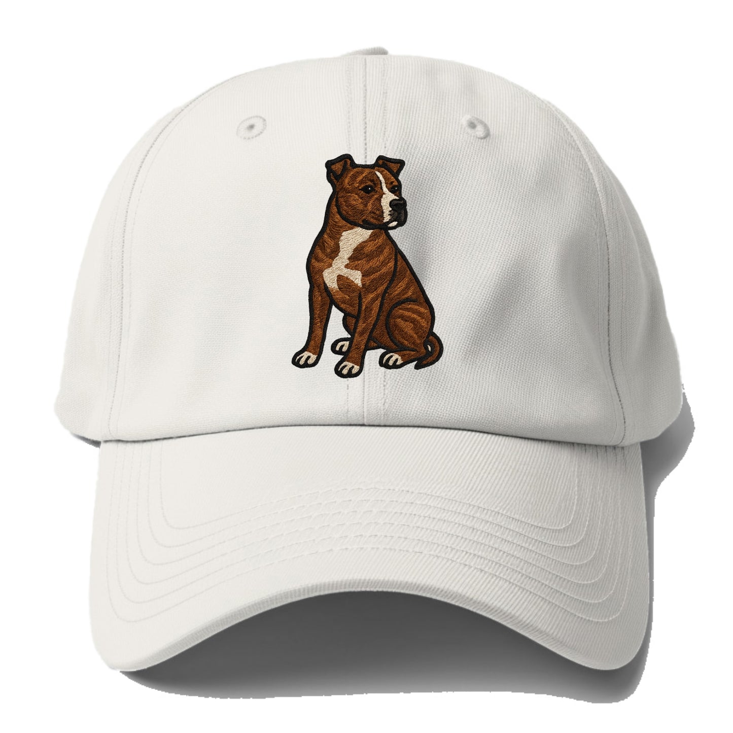 American Staffordshire Terrier - Brindle embroidered pose - Baseball Cap - Off White