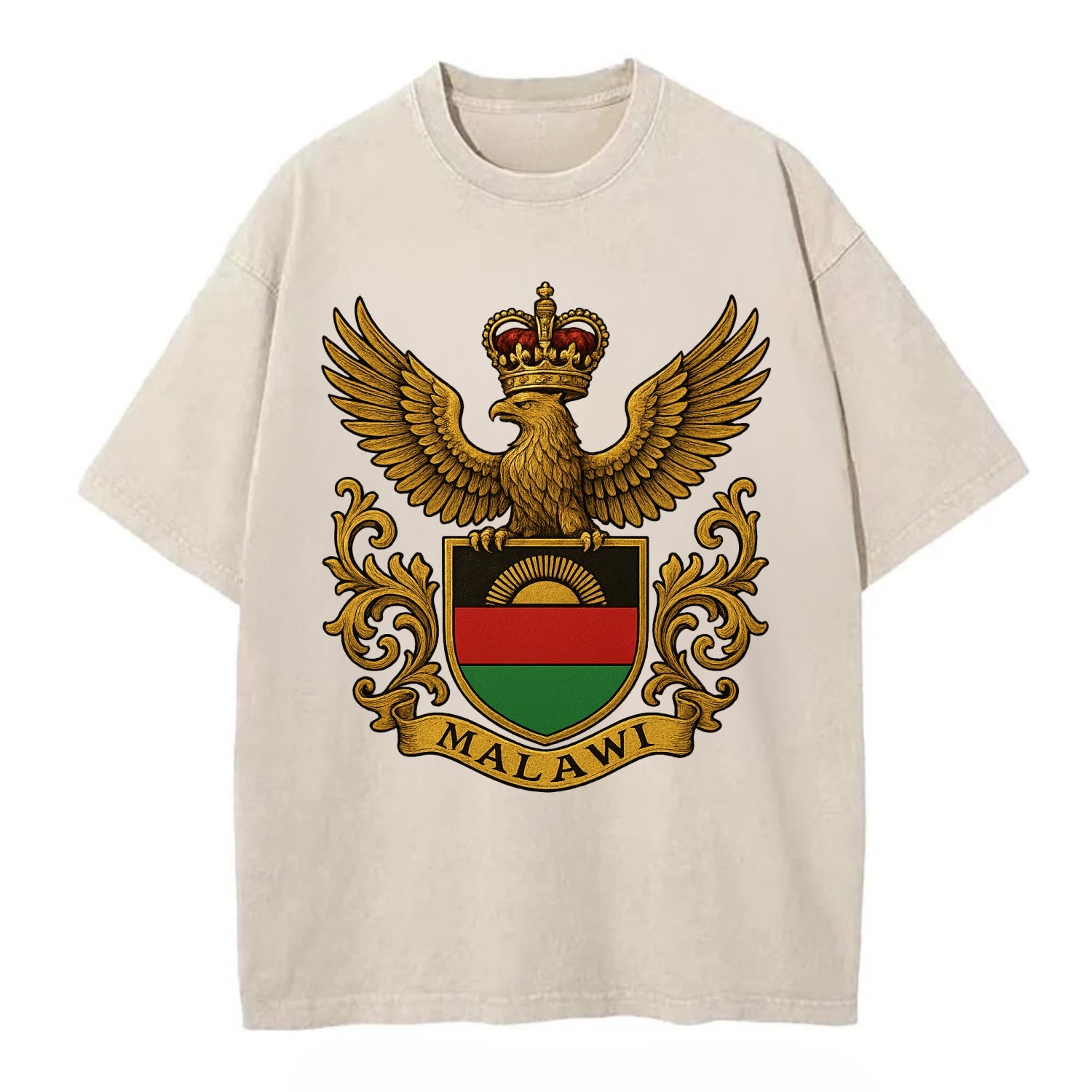 Malawi Royal Logo  - Vintage T-shirt - Off White