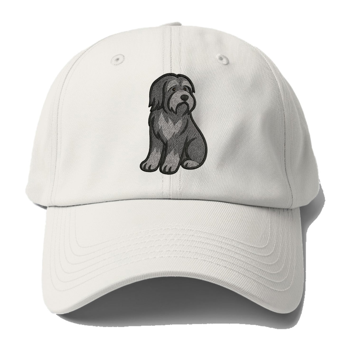 Bearded Collie - Gray shaggy coat embroidered pose - Baseball Cap For Big Heads - Off White