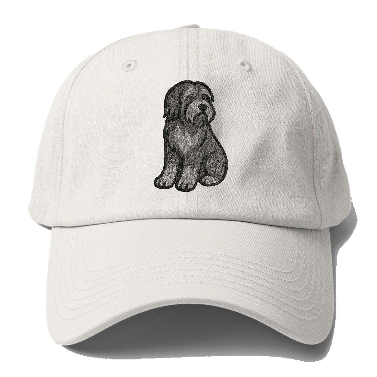 Bearded Collie - Gray shaggy coat embroidered pose - Baseball Cap For Big Heads - Off White