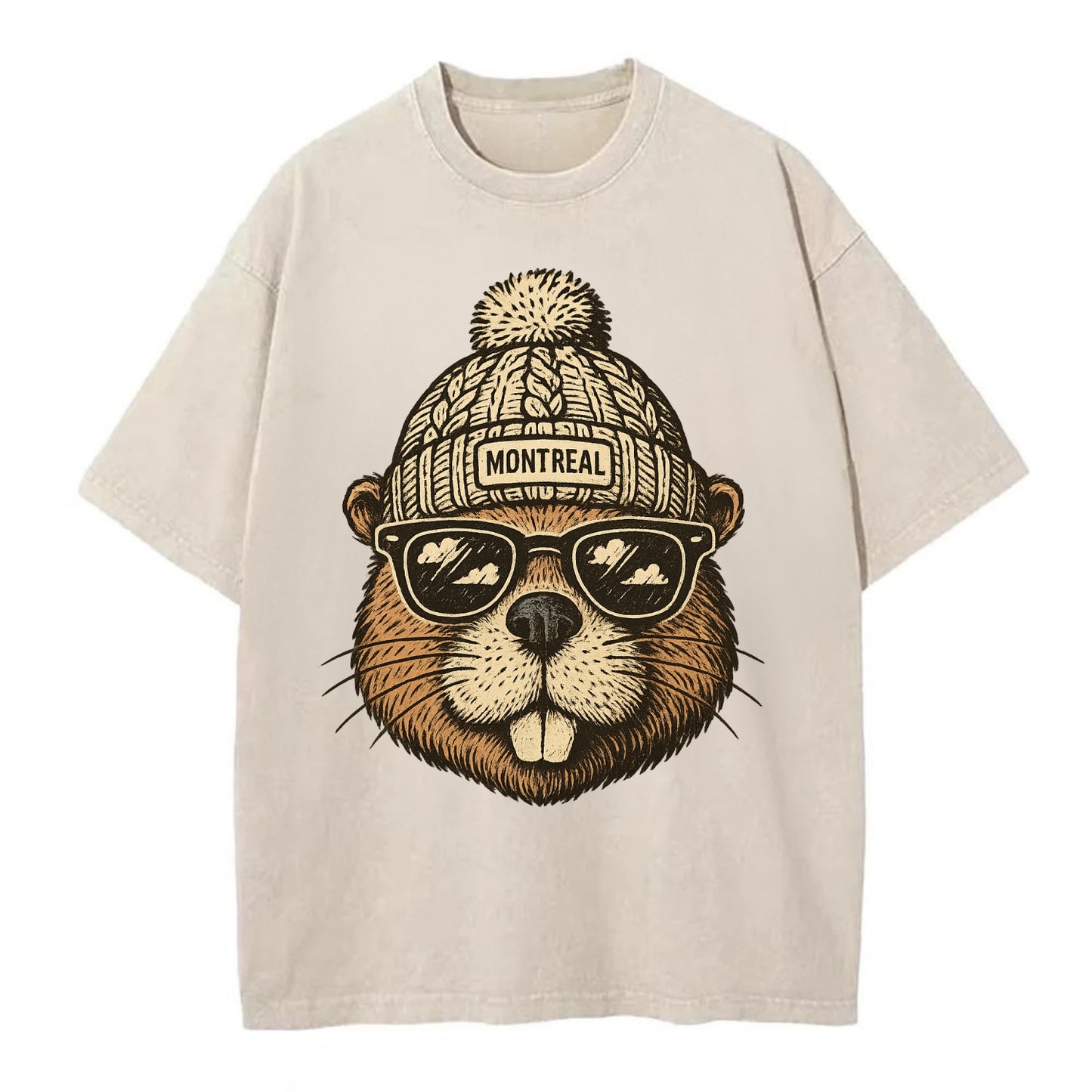 Montreal Beaver wearing Montreal beanie - Vintage T-shirt - Off White