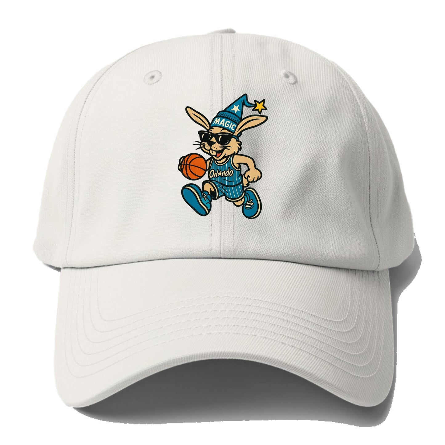 Orlando Rabbit wearing Magic blue and silver beanie with wizard hat and wayfarer - Baseball Cap - Off White