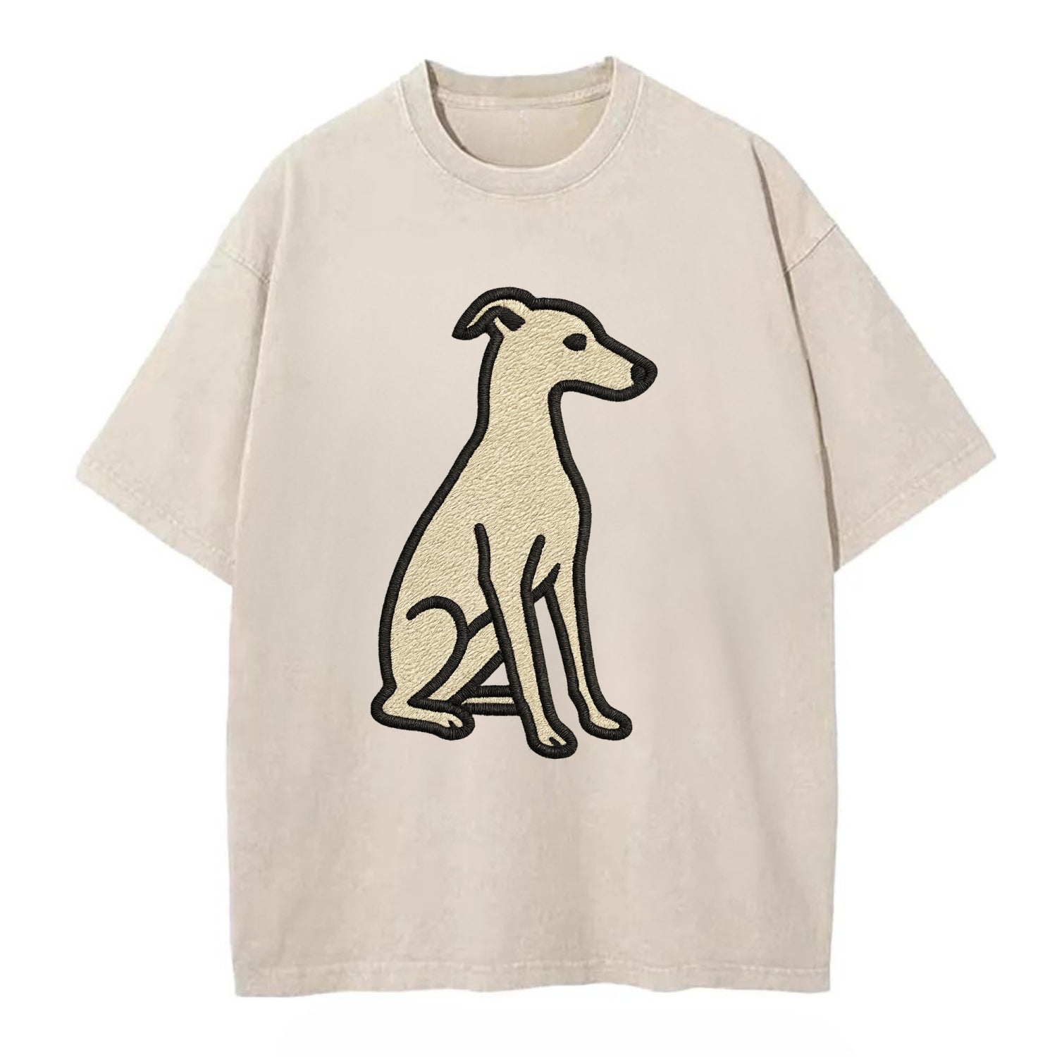 Italian Greyhound - Gray sitting pose - Vintage T-shirt - Off White