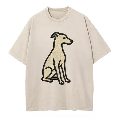 Italian Greyhound - Gray sitting pose - Vintage T-shirt - Off White
