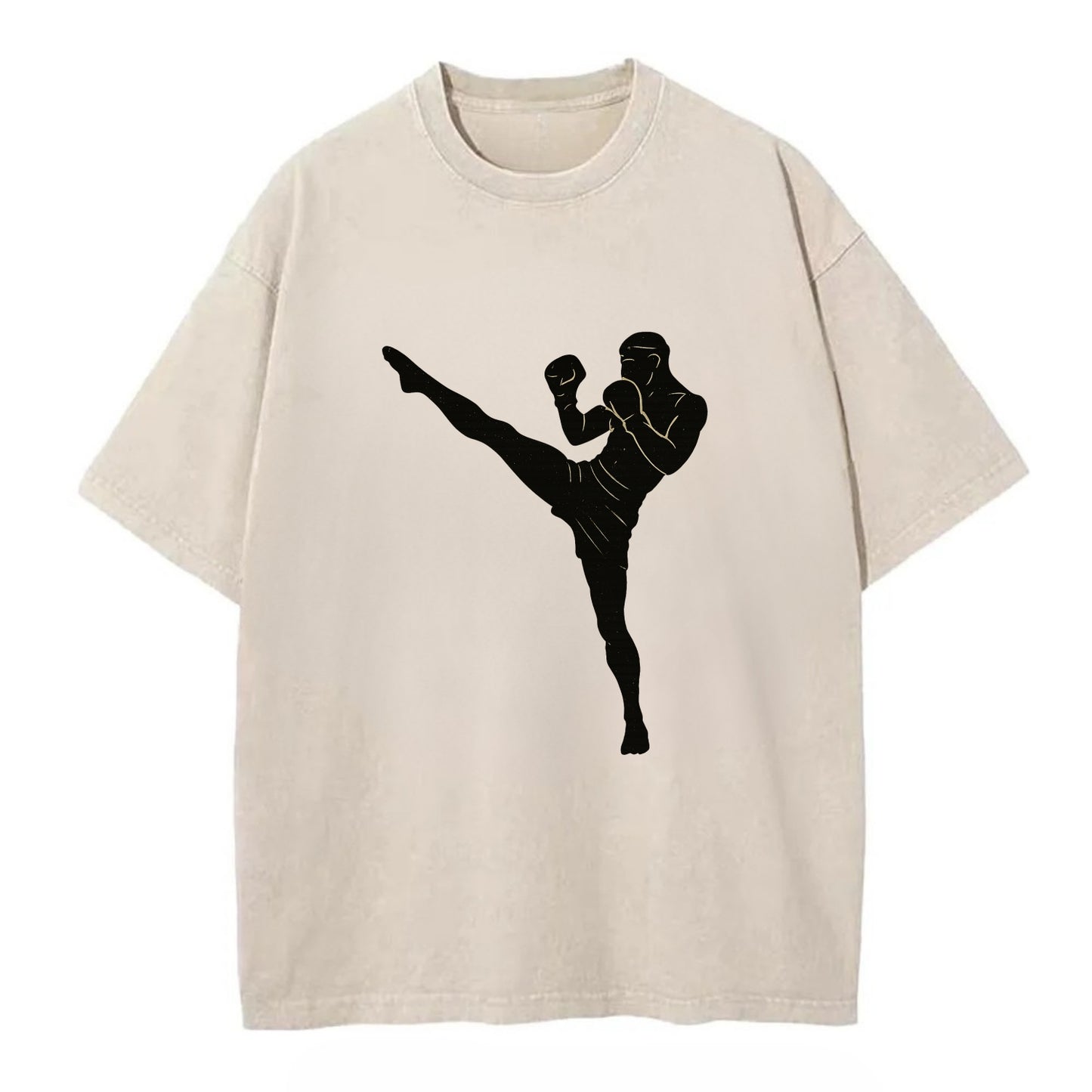 Kickboxer delivering roundhouse kick - Vintage T-shirt - Off White
