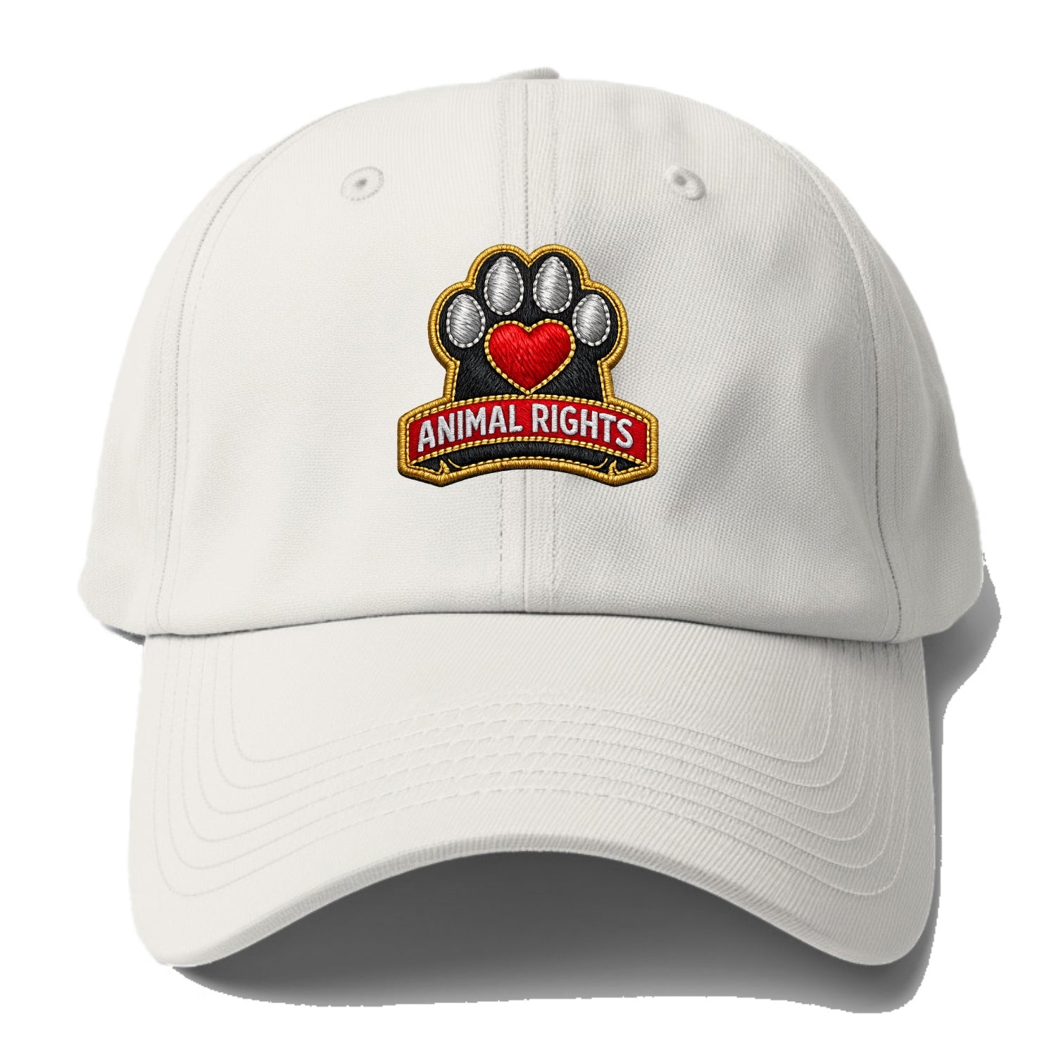 ANIMAL RIGHTS - raised paw with heart in red , advocacy - Baseball Cap - Off White