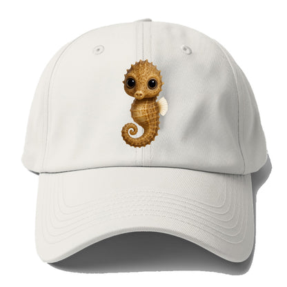 Baby Seahorse - curled tail, snout, large eyes, front-facing, delicate and cute - Baseball Cap - Off White