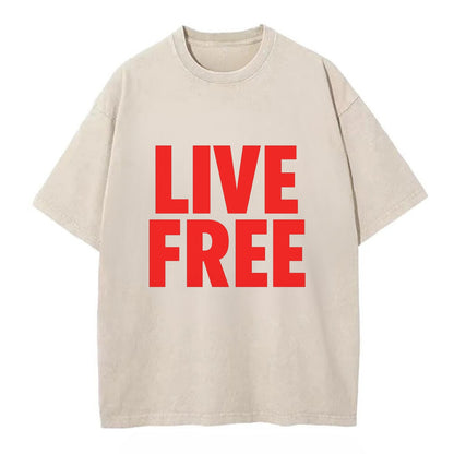 Bold typography design - "LIVE FREE" - unrestricted living - Vintage T-shirt - Off White