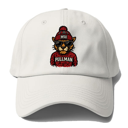 Pullman Cougar wearing Washington State beanie with WSU patch - Baseball Cap For Big Heads - Off White