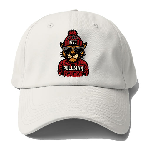 Pullman Cougar wearing Washington State beanie with WSU patch - Baseball Cap For Big Heads