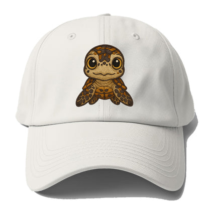 Baby Hawksbill Turtle - amber and brown shell pattern, curious golden eyes, - Baseball Cap - Off White