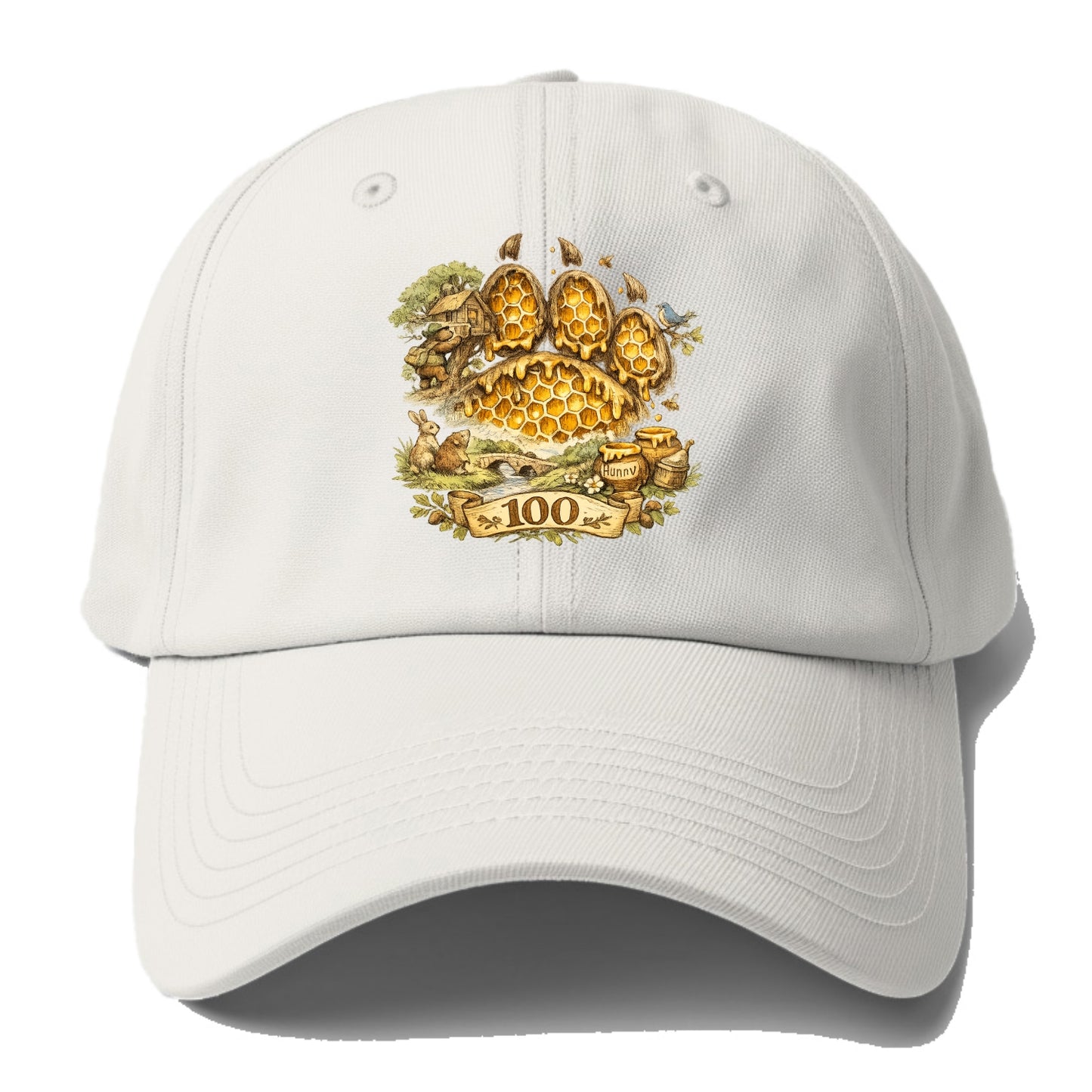 HONEY PAW | Bear paw print filled with honeycomb | Sticky evidence | Forest treasure - Baseball Cap - Off White