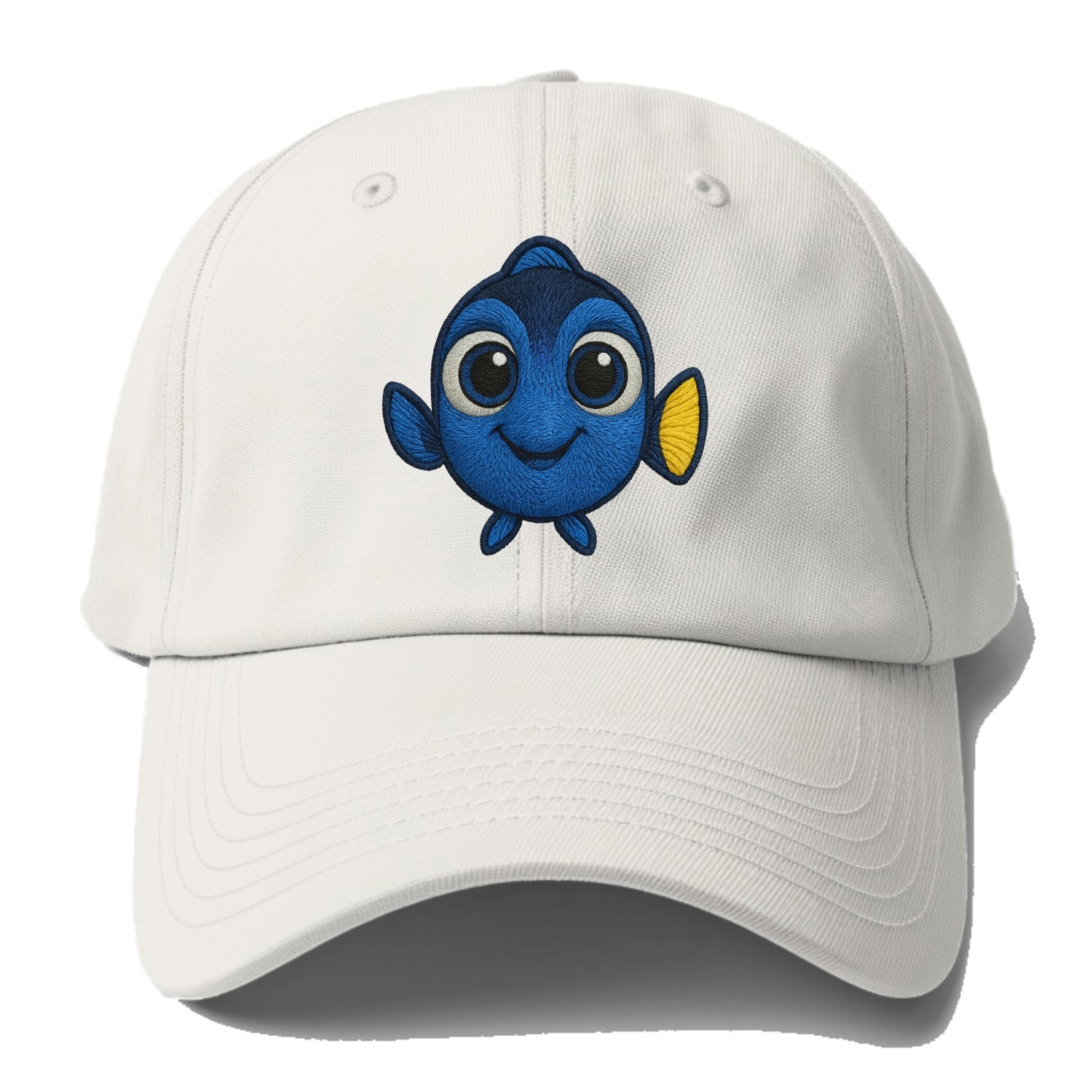 Baby Blue Tang - bright blue with yellow tail, big eyes, front-facing, - Baseball Cap For Big Heads - Off White