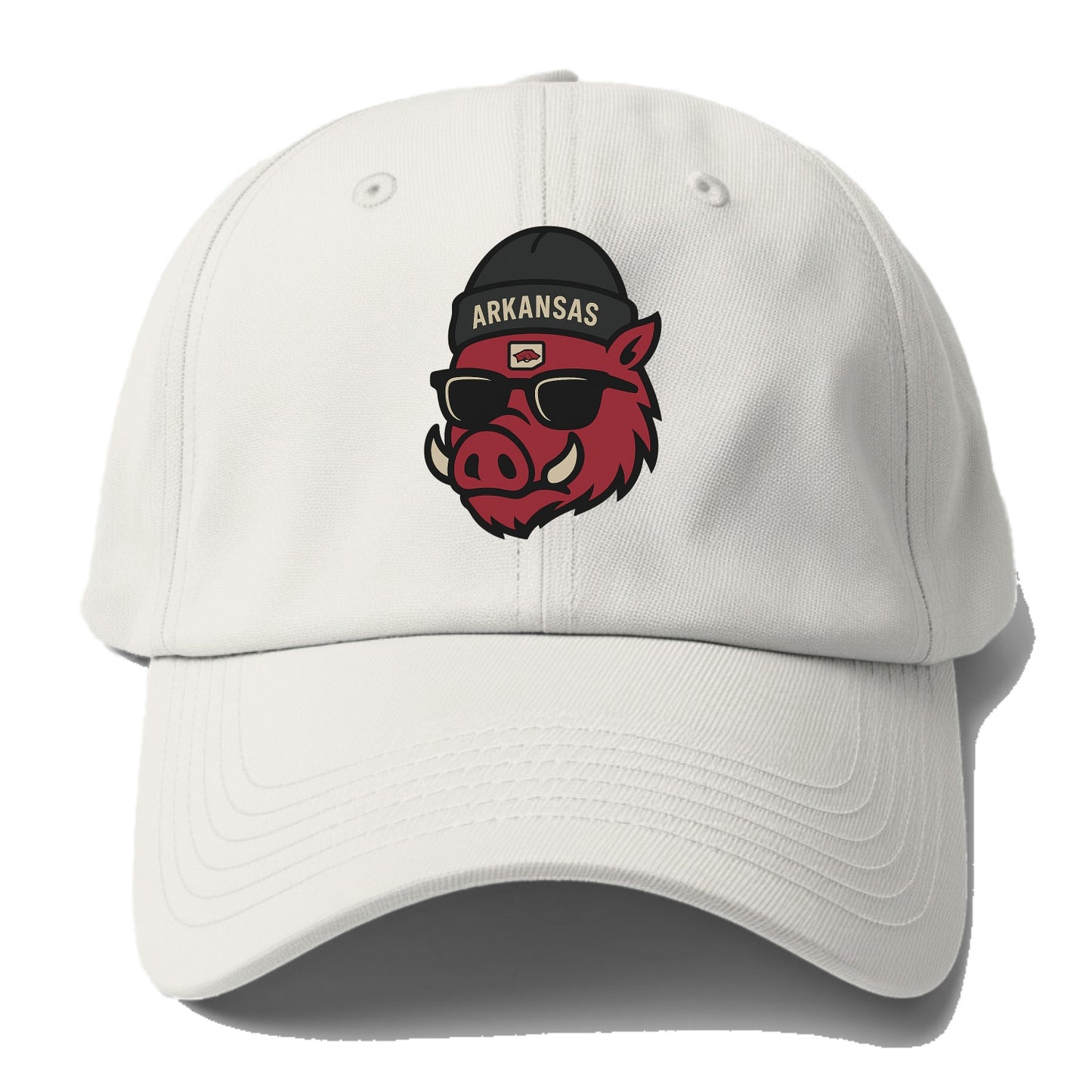 Fayetteville Razorback wearing Arkansas beanie with hog patch - Baseball Cap - Off White