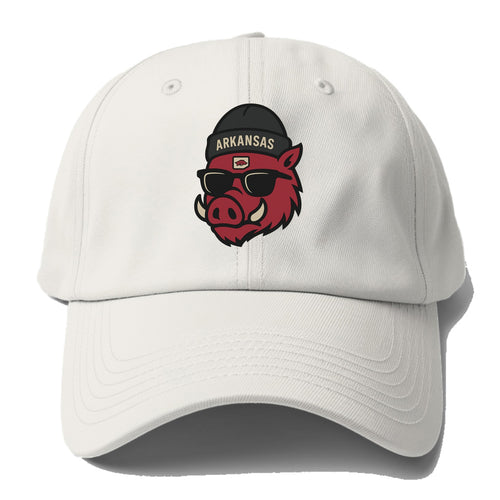 Fayetteville Razorback wearing Arkansas beanie with hog patch - Baseball Cap