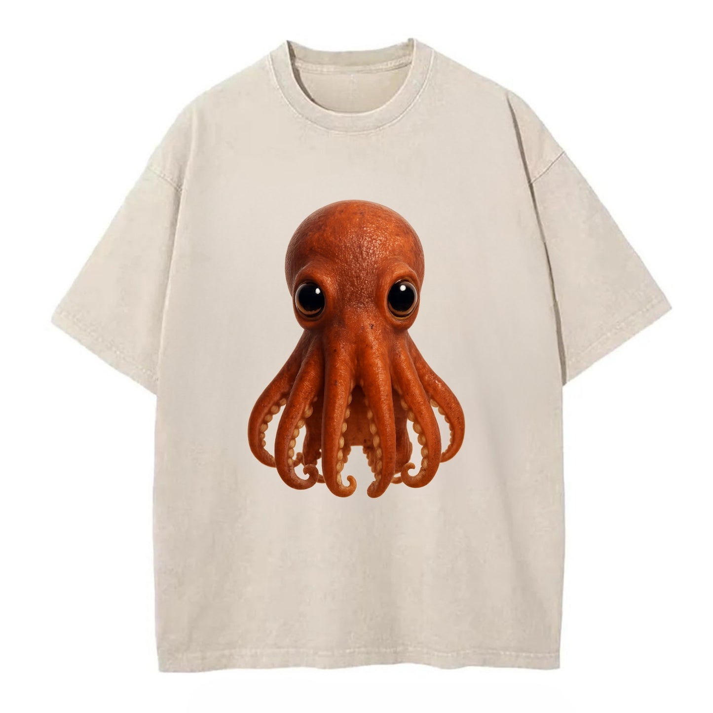 Baby Giant Pacific Octopus - reddish, smaller tentacles, expressive eyes, - Vintage T-shirt - Off White