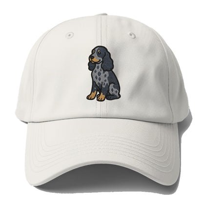 English Cocker Spaniel - Blue roan embroidered sitting pose - Baseball Cap - Off White