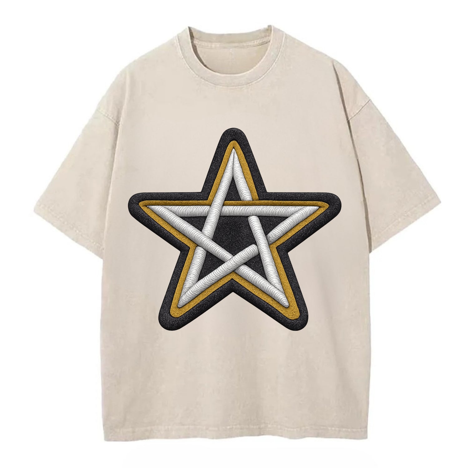 PENTAGRAM STAR - five point star in silver , protection - Vintage T-shirt - Off White