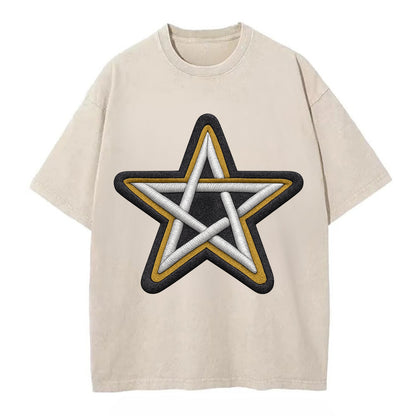 PENTAGRAM STAR - five point star in silver , protection - Vintage T-shirt - Off White