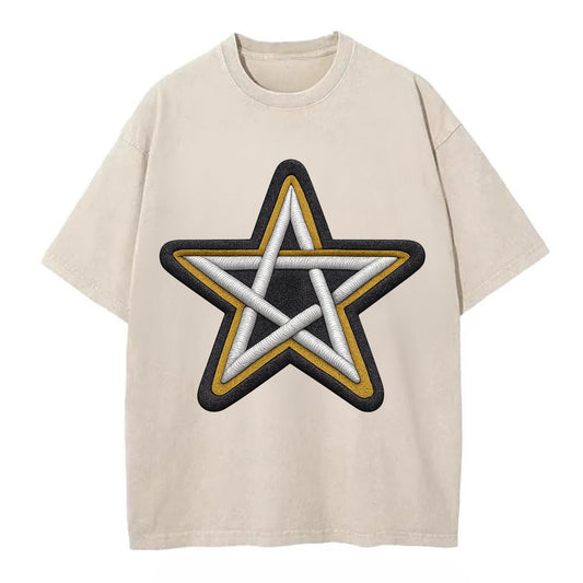 PENTAGRAM STAR - five point star in silver , protection - Vintage T-shirt - Off White