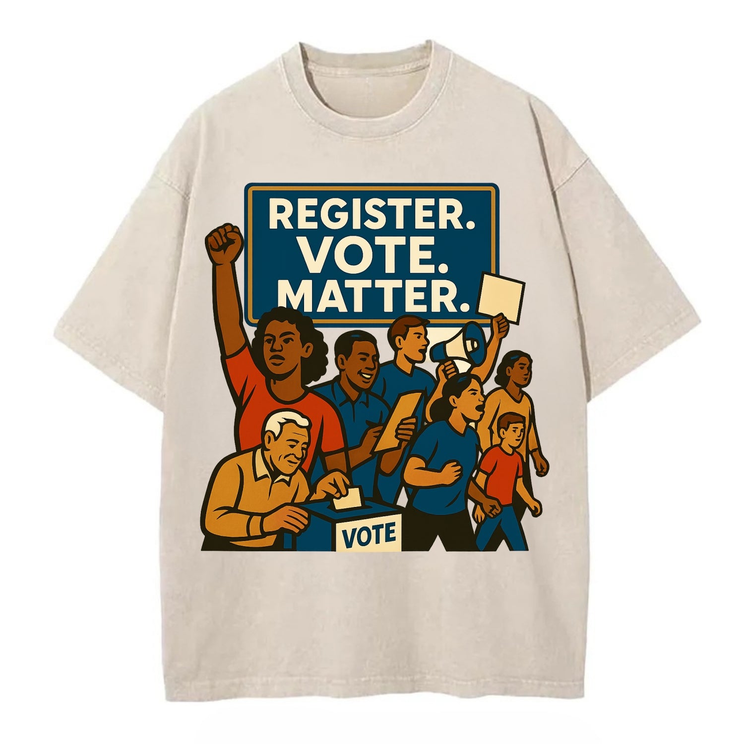 Voter registration drive bringing community together - "Register. Vote. Matter." - Vintage T-shirt - Off White