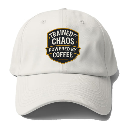 Trained by chaos, powered by coffee - Baseball Cap - Off White