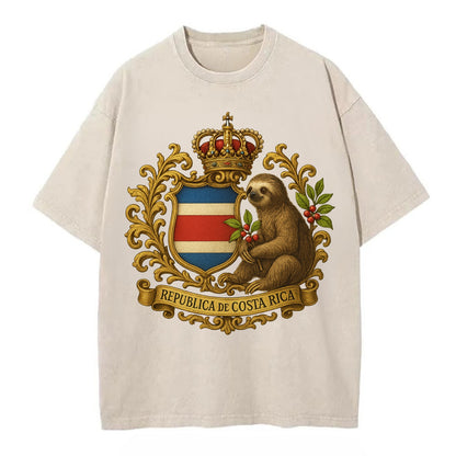 Costa Rica Sloth Emblem  - Vintage T-shirt - Off White