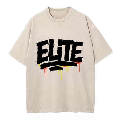 Bold typography design - "ELITE" - top tier, highest level - Vintage T-shirt - Off White