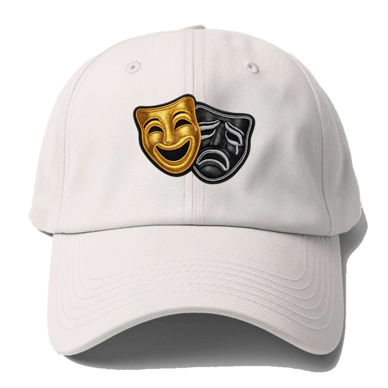 BROADWAY MASKS - comedy tragedy masks in gold and black , theater - Baseball Cap - Off White