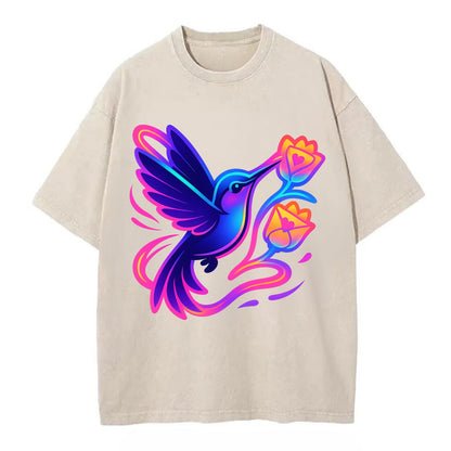 Hummingbird delivering miniature love letters tucked inside flower envelopes - Vintage T-shirt - Off White