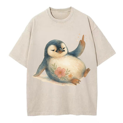 chubby penguin sliding on belly, one flipper up giving attitude - Vintage T-shirt - Off White