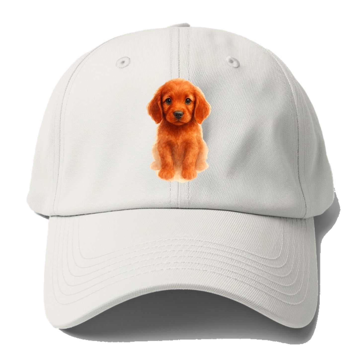 Baby Irish Setter Puppy - mahogany red coat, feathered ears, friendly eyes, - Baseball Cap - Off White