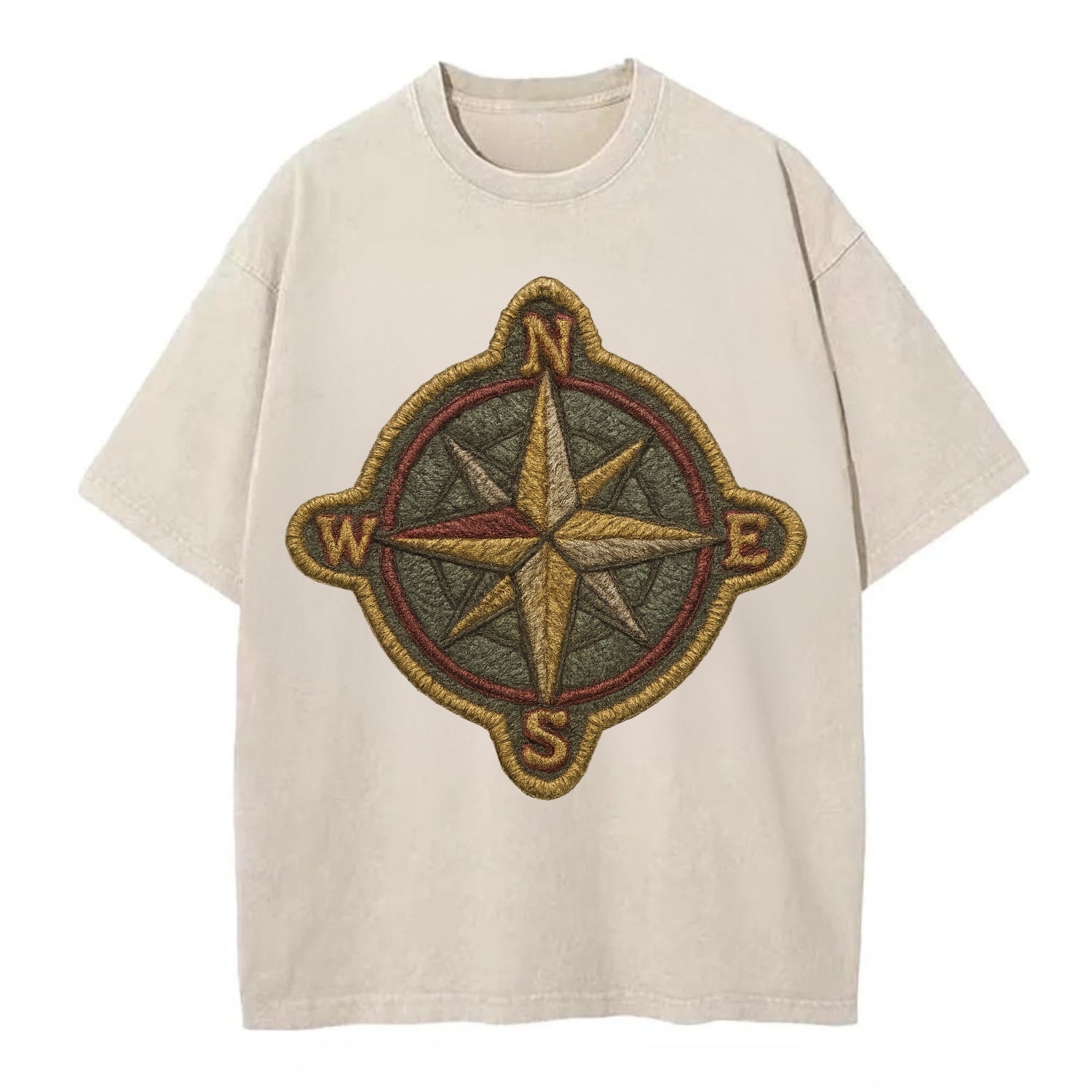 Compass rose with cardinal directions - explorer symbol - Vintage T-shirt - Off White