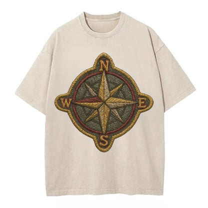 Compass rose with cardinal directions - explorer symbol - Vintage T-shirt - Off White
