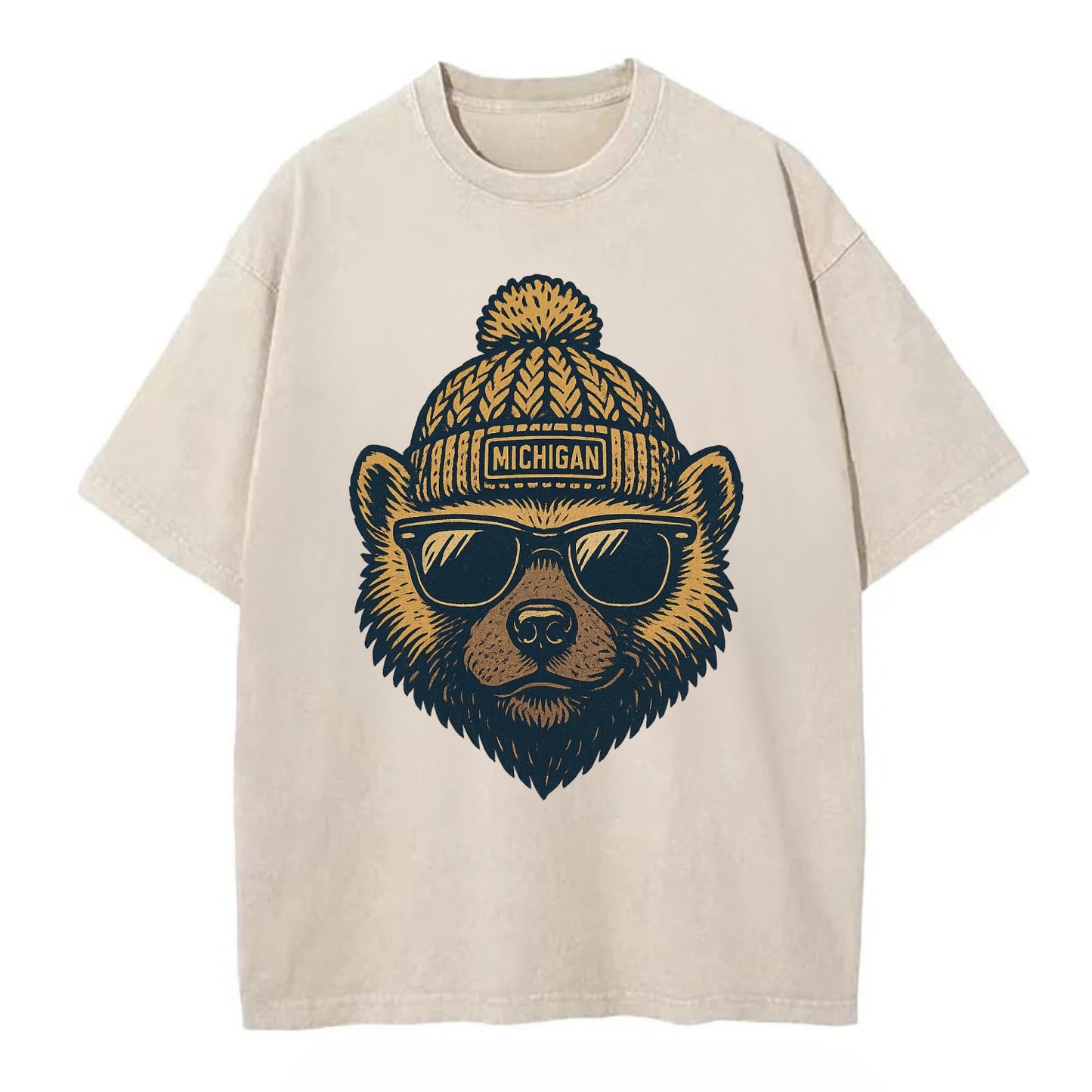 Ann Arbor Wolverine wearing Michigan bea - Vintage T-shirt - Off White