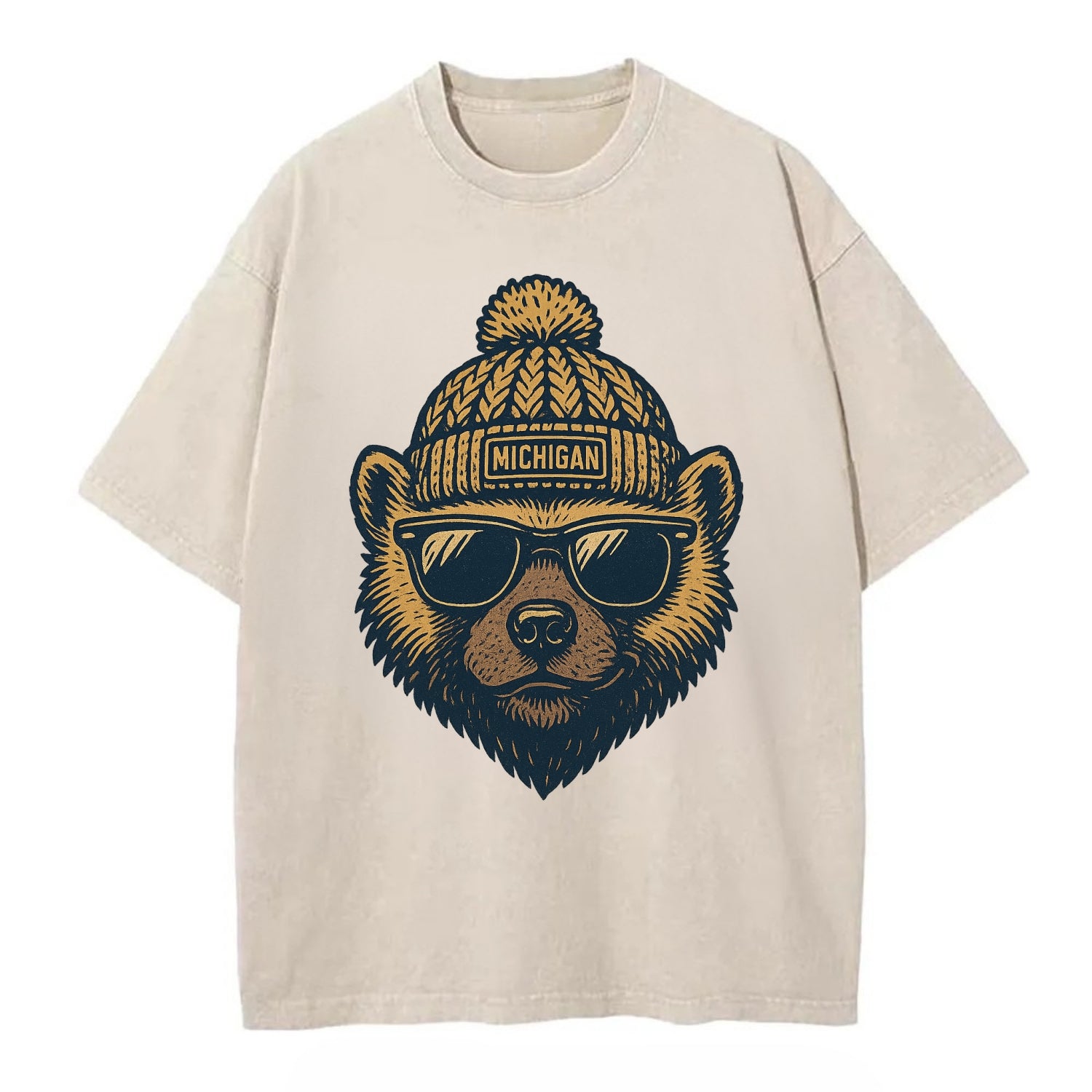 Ann Arbor Wolverine wearing Michigan bea - Vintage T-shirt - Off White